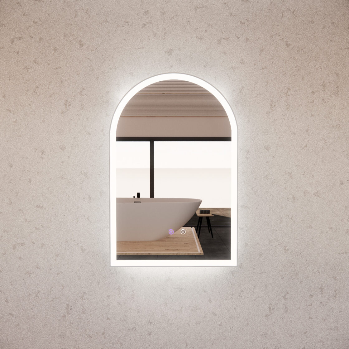 Brushed Nickel Framed AR2 LED Mirror Arch - MLED-AR2-9045BN 900x450mm